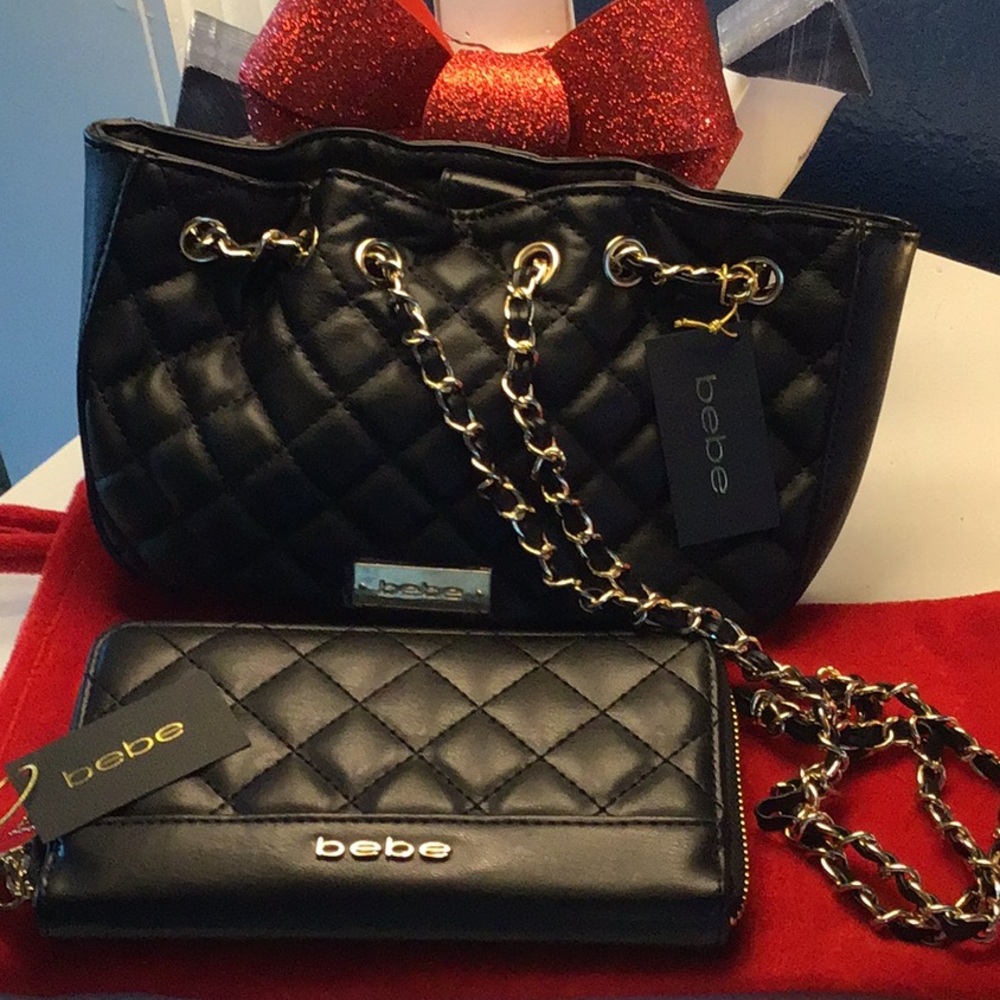 Brand New “bebe” Black Small Purse & Wallet Set